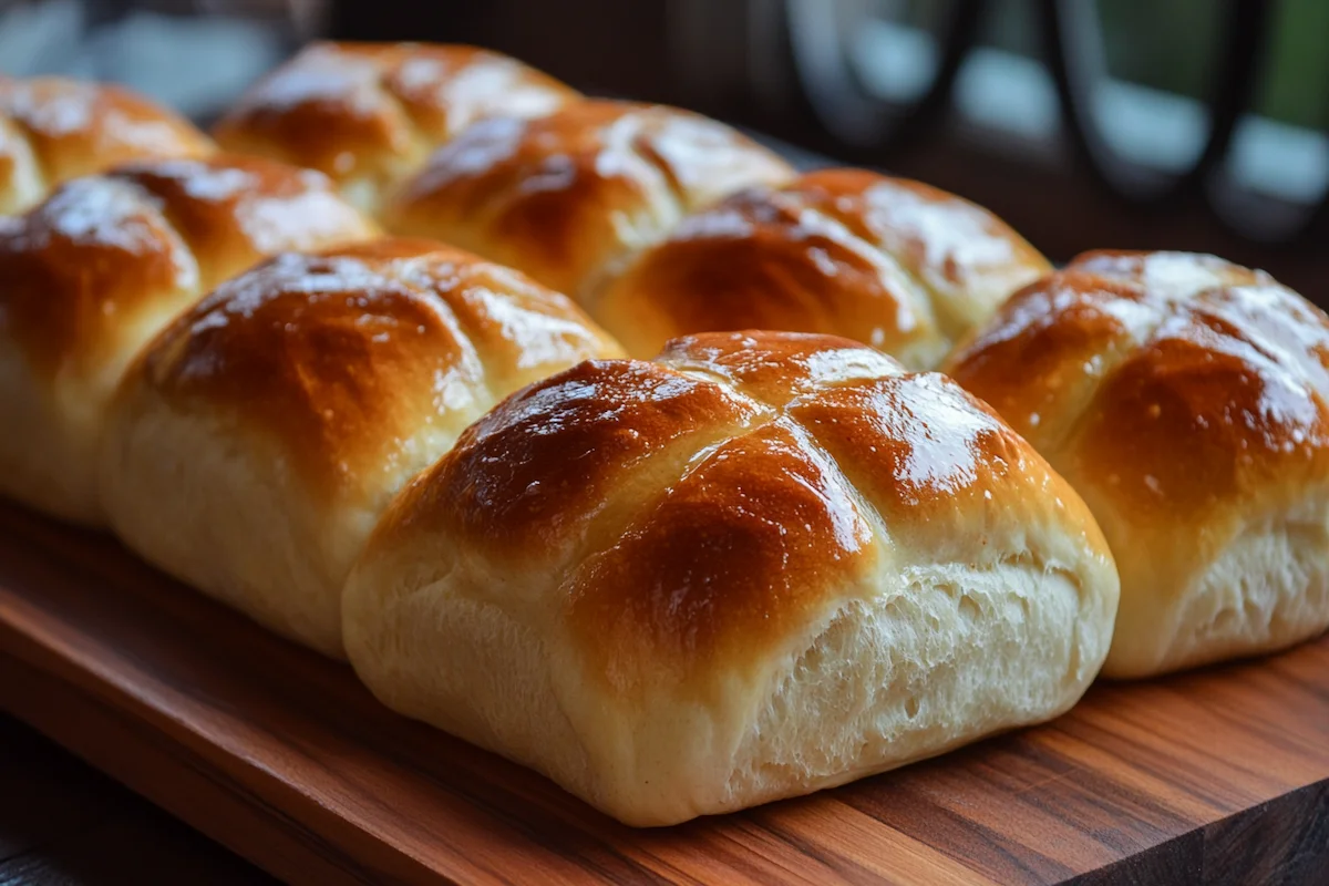 Guyana hot cross buns freshly baked on a wooden board.