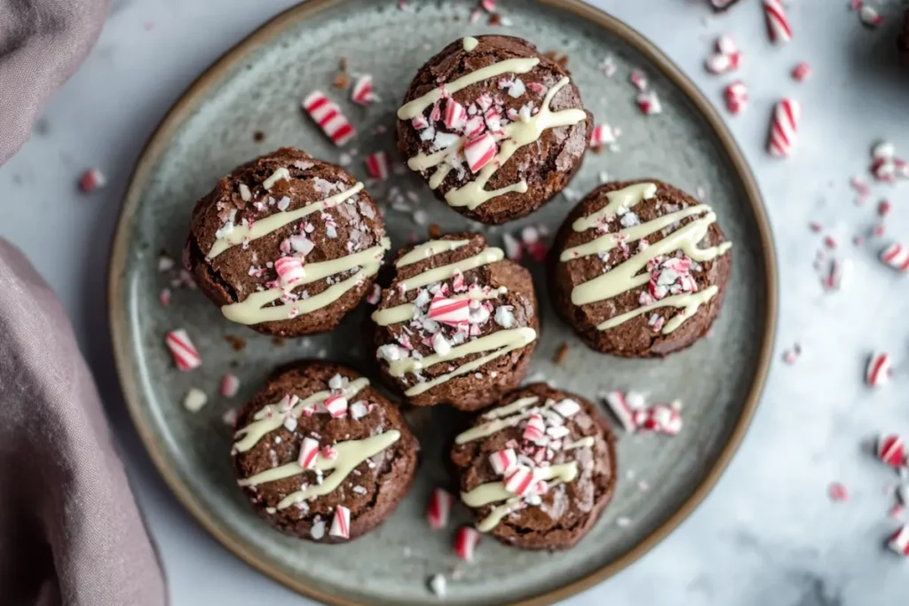 Festive candy cane brownies with crushed peppermint