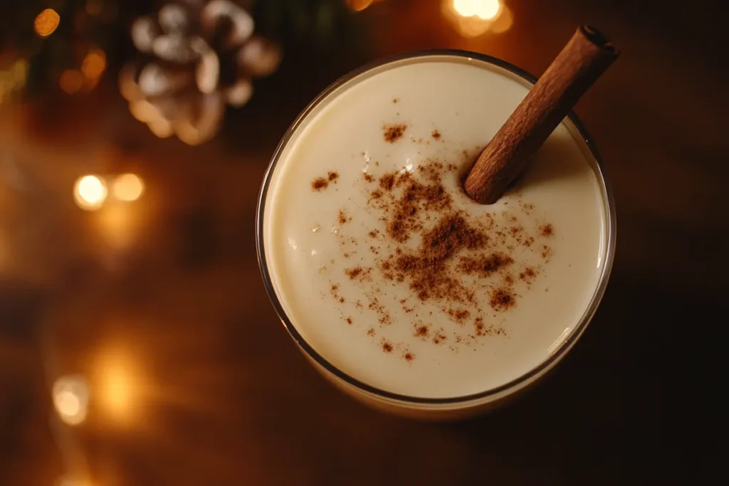 Delicious vanilla spice eggnog in a glass