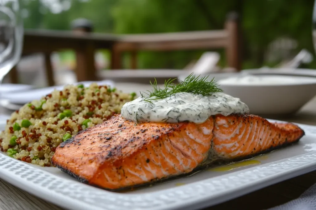 Delicious pellet grill salmon on a wooden platter