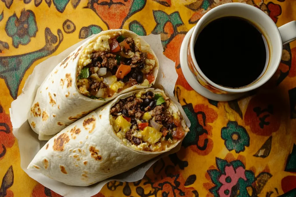 Delicious breakfast burrito meal prep on a plate.