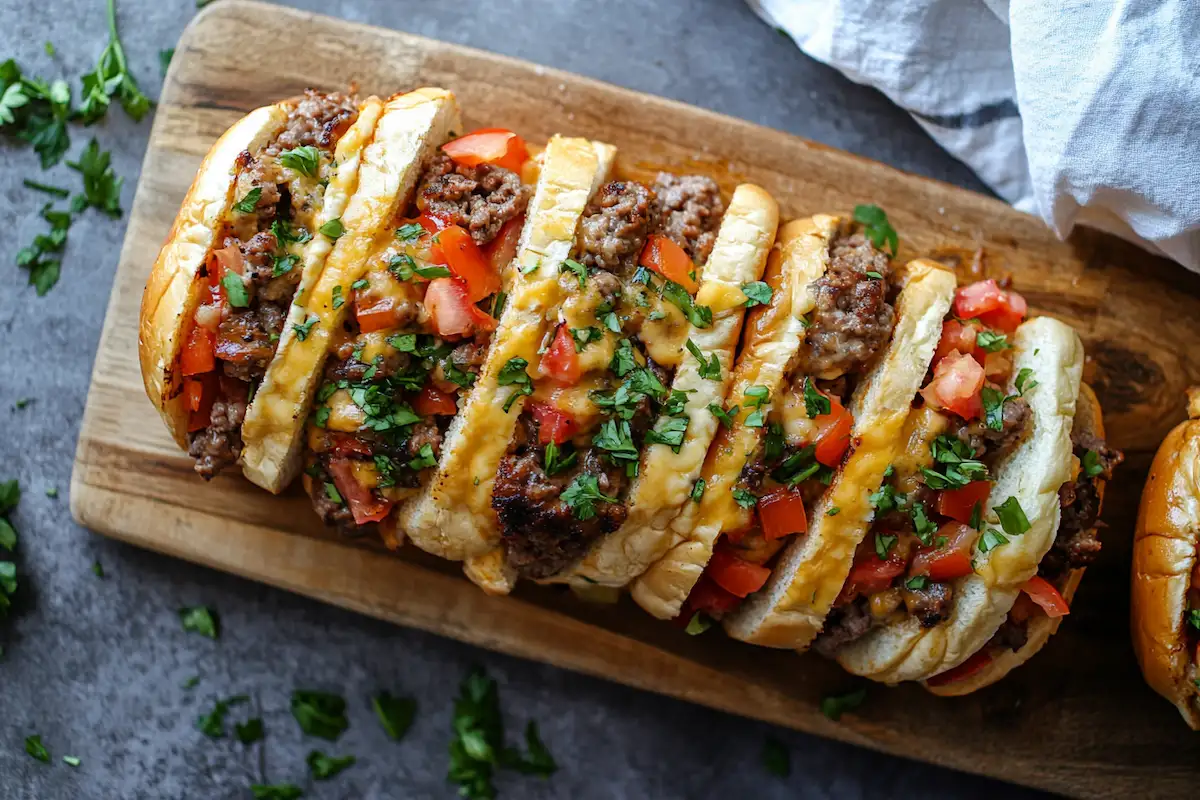 Delicious cheeseburger sliders recipe on a plate.