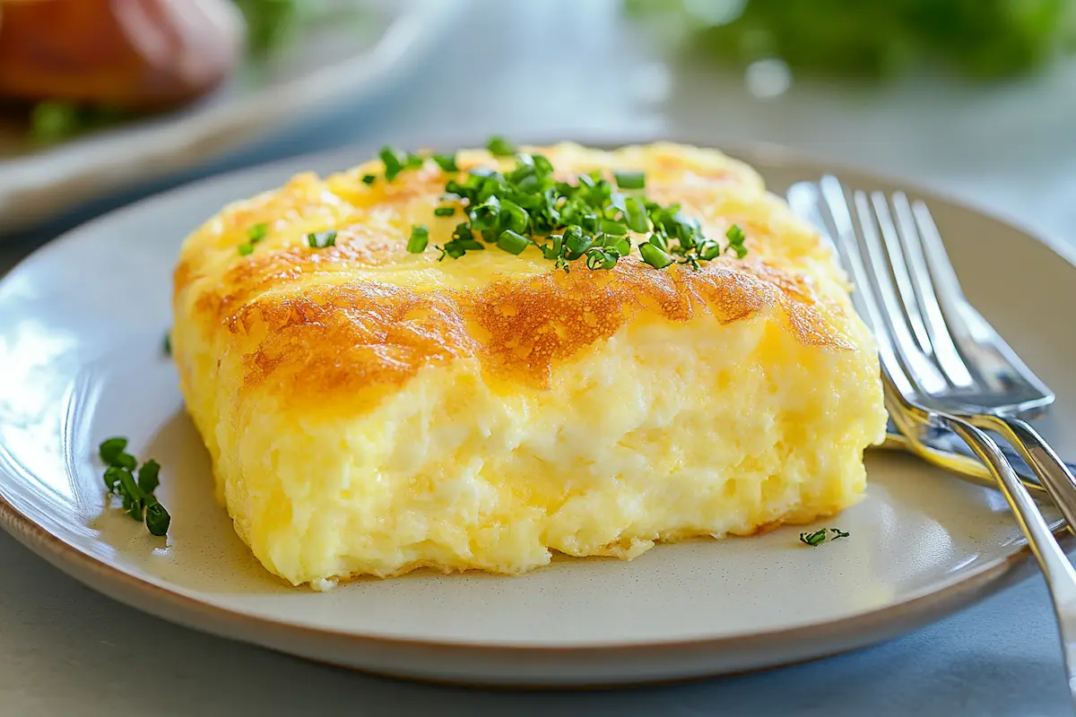 Microwave omelet in a bowl ready to eat.