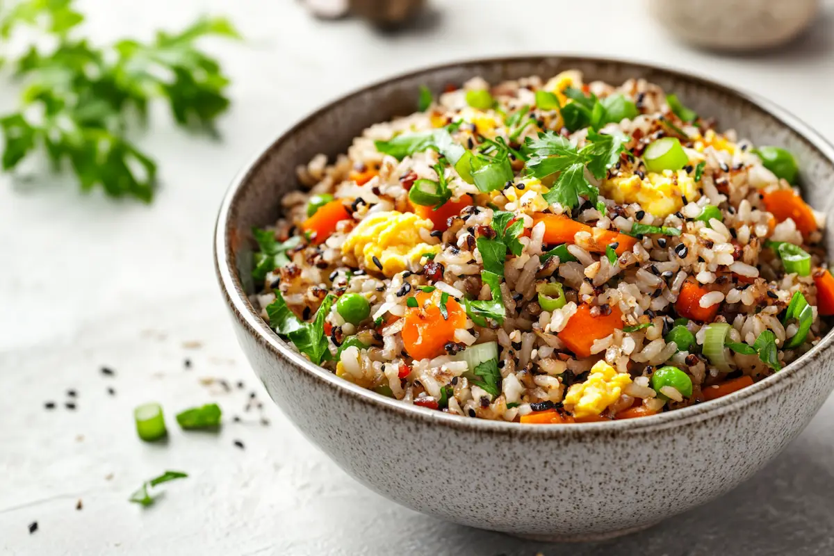 Delicious egg fried rice in a bowl.