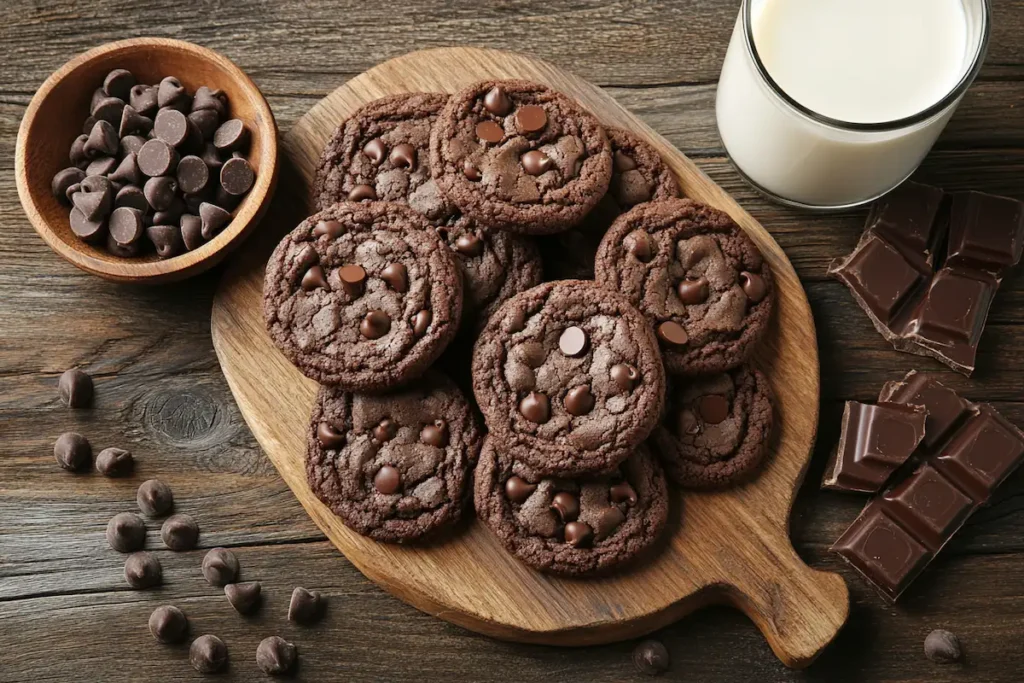 Delicious chocolate fudge cookies on a cooling rack.