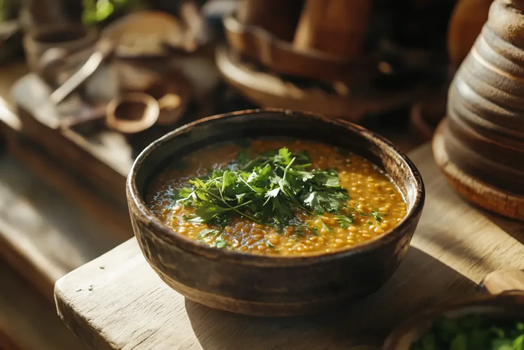 Bowl of lentil soup nutrition focus