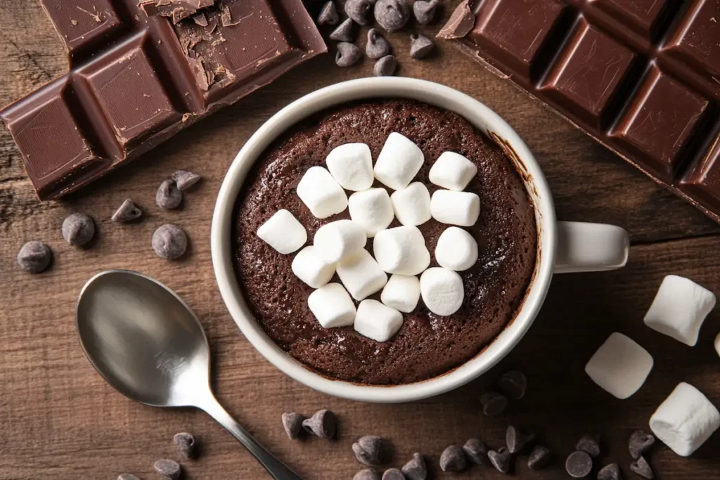 A delicious hot chocolate mug cake.