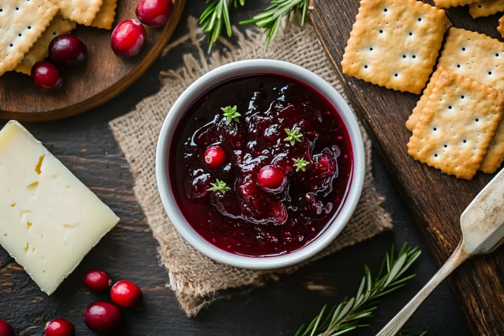 Homemade cranberry jam recipe in a glass jar.