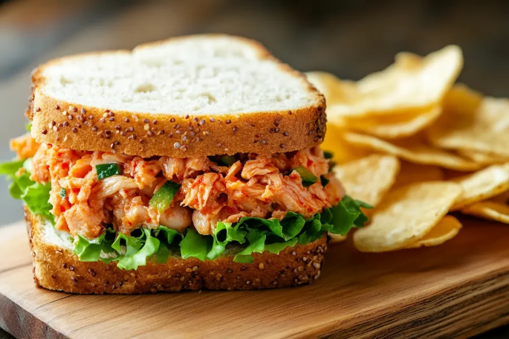 Delicious kimchi tuna sandwich recipe.