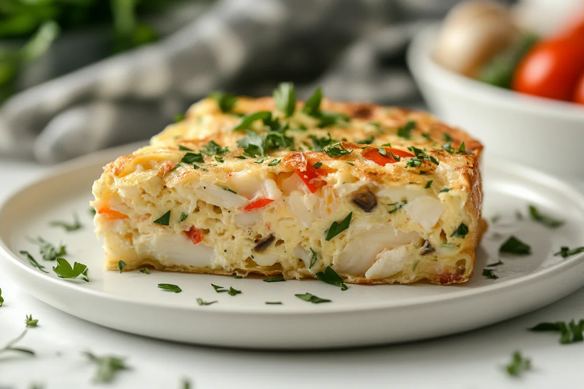 Delicious and fluffy crab omelet recipe on a plate.