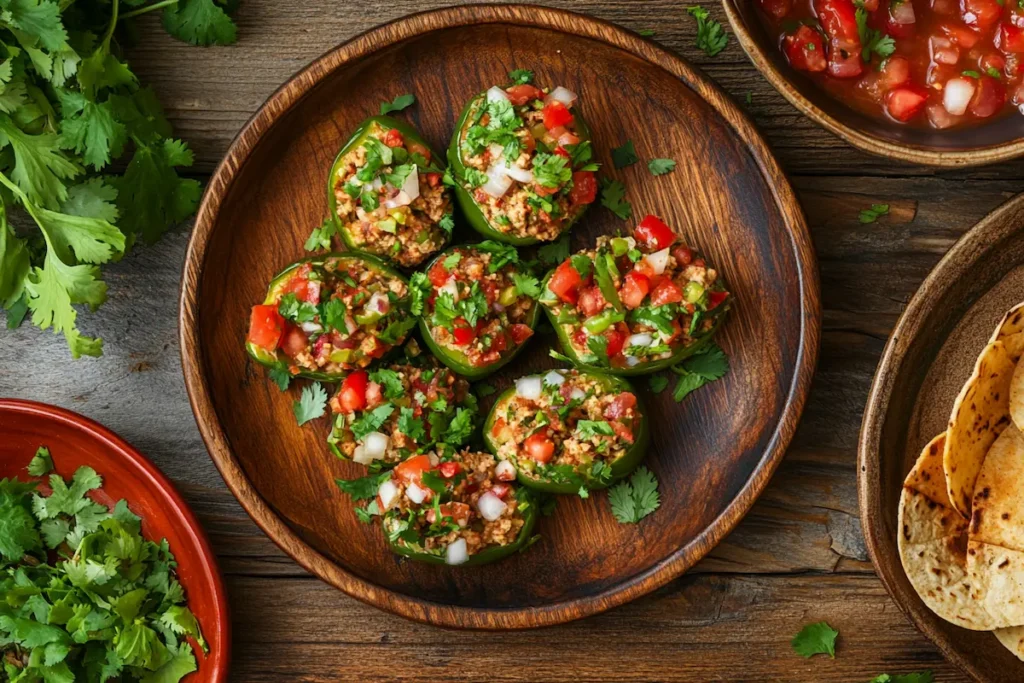 Delicious taco stuffed bell peppers on a plate.