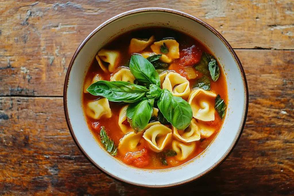 Tortellini with marinara sauce ready to eat.