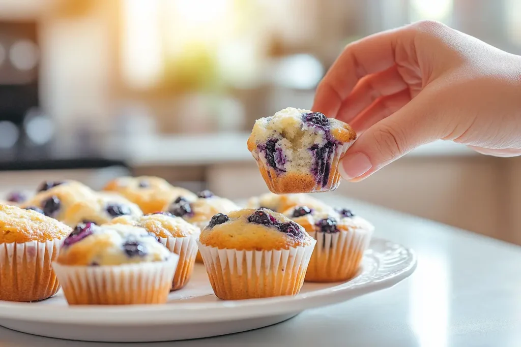 Delicious mini blueberry muffins on a plate.