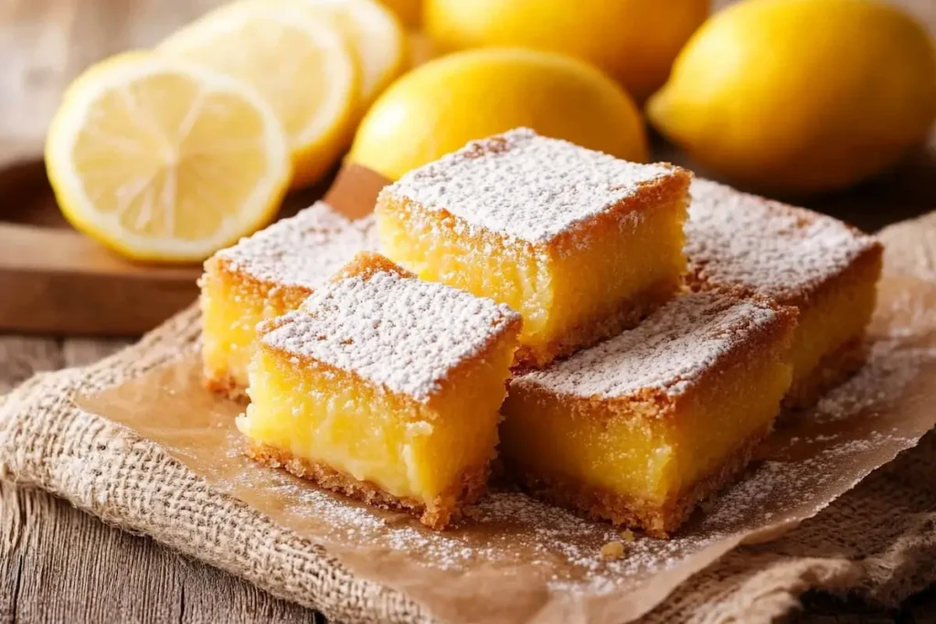 Delicious lemon bars recipe on a plate.