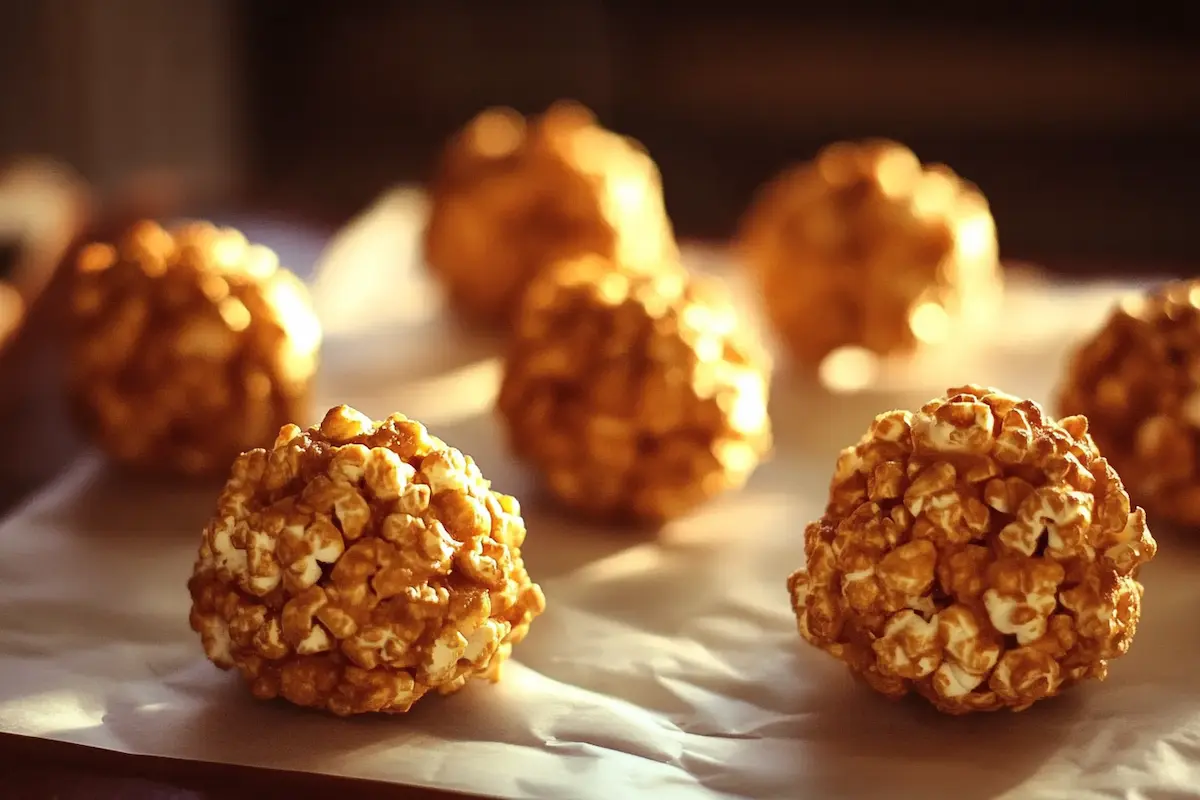 Popcorn balls recipe, sweet treat ready to eat.